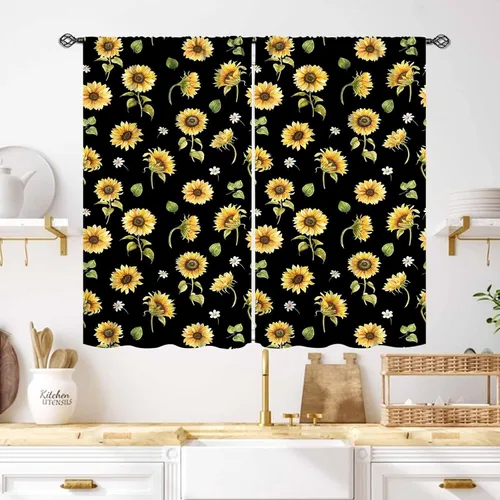 Vista 29 de Cortinas infantiles de abejas, cortinas de campo de primavera de acuarela de girasoles florales de nido de abeja, adorables abejas, cortinas