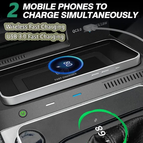 Vista 6 de Cargador de coche inalámbrico para VW Tiguan 2018 2019 2020 2021, almohadilla de carga rápida Qi de 15 W para iPhone Galaxy, accesorio de consola