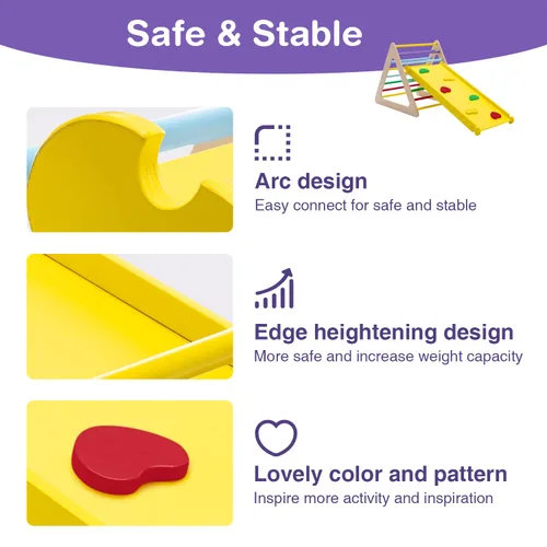 Vista 4 de Wonline Escalador triangular 3 en 1 con rampa de madera para niños pequeños, triángulo de escalada para deslizarse y escalar, juego de 3 piezas