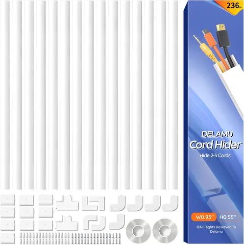 Vista 10 de Delamu Kit de cubierta de cable autoadhesivo de 100 pulgadas para TV montado en la pared, ocultador de cables pintable, sistema de gestión de cables