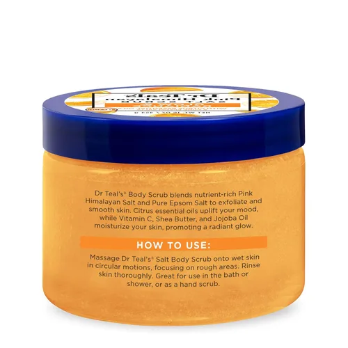Vista 8 de Dr Teal's Exfoliante corporal con sal del Himalaya rosa, resplandor y resplandor con sal pura de Epsom y aceites esenciales cítricos, 16 onzas