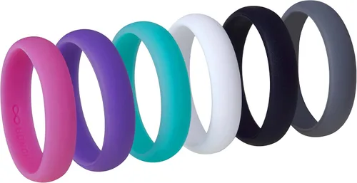 Vista 2 de Womens Silicone Wedding Ring Band by HonorGear - 6 Ring Pack PremiumWedding Bands Engagement Active Athletes Comfort Fit