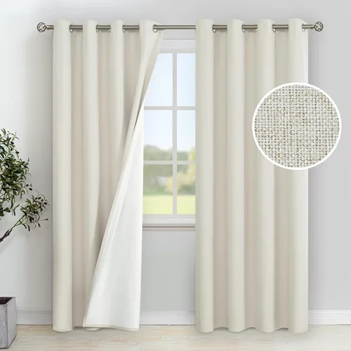 Vista 12 de YoungsTex - Cortinas 100% opacas para dormitorio, con aislamiento térmico y ojales, cortinas oscuras negras con capa pesada para ventana de sala