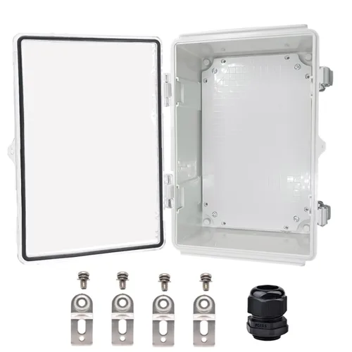 Vista 22 de Caja eléctrica impermeable, caja de conexiones IP67, pestillo de acero inoxidable, cubierta transparente con bisagras, carcasa para proyectos