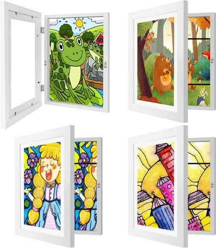 Vista 11 de Paquete de 4 marcos de arte para niños de 8.5x11 pulgadas, marcos reversibles cambiables para exhibición de fotos, almacenamiento para proyectos