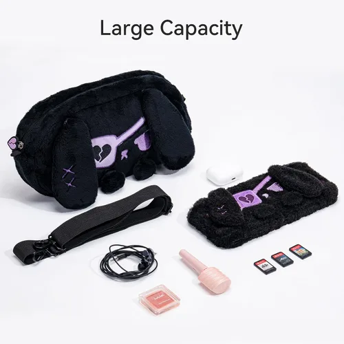Vista 2 de GeekShare Cute Plush Switch Carrying Case Crossbody Bag Compatible with Nintendo SwitchOLED Model, Portable Travel Carrying Case - Dark Plush Bunny