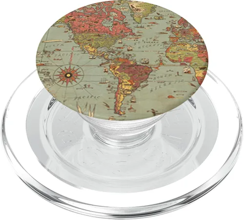 Vista 9 de Vintage Travel World Map Design Travel Globe Antecedentes PopSockets PopGrip: agarre intercambiable para teléfonos y tabletas