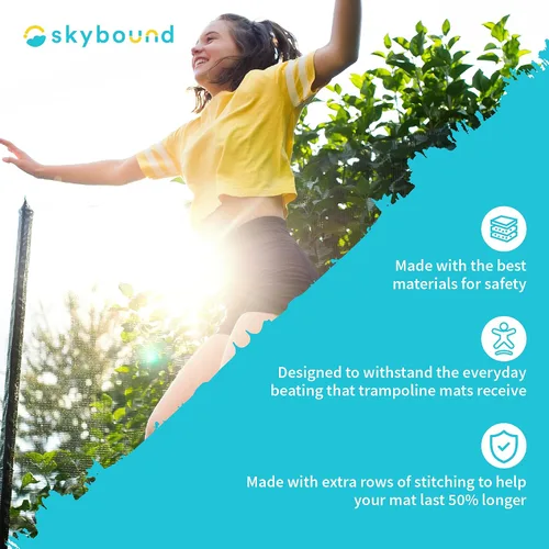 Vista 2 de SkyBound Replacement Trampoline Mat, Fits 14ft Frames w/Spring Tool and Durable V-Rings, Bounce Safely with Extra Rows of Stitching