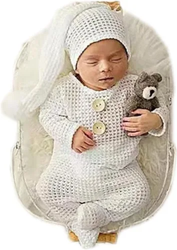 Vista 2 de Coberllus Traje de fotografía para recién nacido, sombrero y body para sesión de fotos de bebé, niño y niña