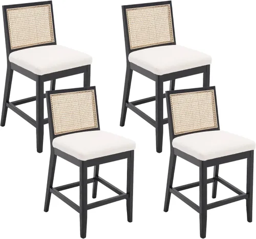 Vista 10 de VESCASA Taburetes tapizados de encimera de 26.5 pulgadas de alto con respaldo de ratán rectangular, sillas de bar modernas de altura de mostrador