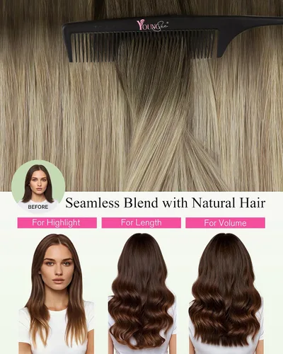 Vista 102 de YoungSee Extensiones de Cabello Humano con Cinta Balayage Extensiones de Cabello con Cinta Marrón Oscuro Extensiones de Cabello con Cinta Ombre