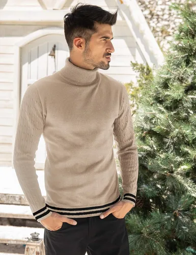 Vista 4 de COOFANDY Suéter básico de punto térmico acanalado para hombre