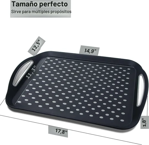 Vista 5 de Bandeja grande antideslizante con asas, bandejas de comida para regazo con puntos de agarre de silicona para comer, aptas para lavavajillas