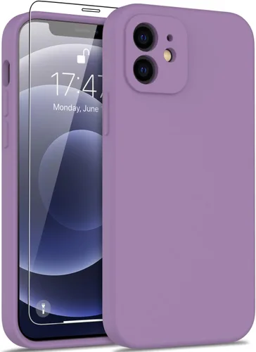 Vista 11 de DEENAKIN Funda de silicona compatible con iPhone 12 con protector de pantalla, mejora la protección de la cámara, funda protectora suave y flexible