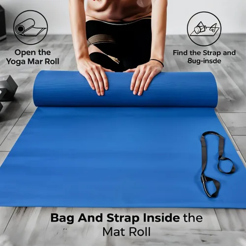 Vista 2 de Tapete de yoga grueso para ejercicio y pilates, tapete de yoga antideslizante con correa, tapete de gimnasio extra ancho para el hogar, tapete