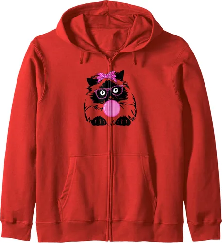 Vista 9 de Sudadera con capucha con cremallera y diseño de gato del Himalaya, Negro