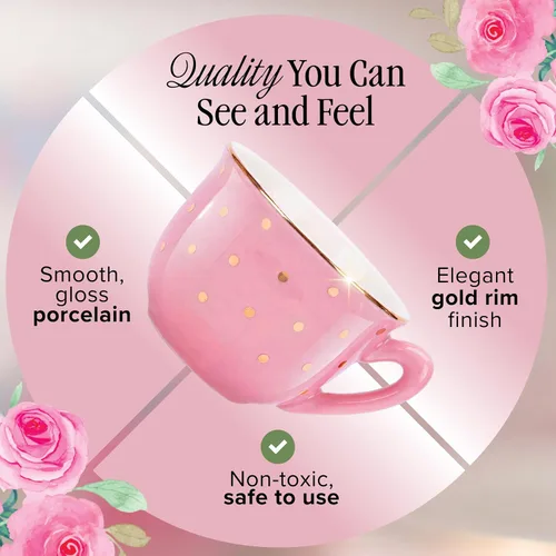 Vista 8 de Giggle & Honey® Juego de fiesta de té para niñas pequeñas, lunares dorados Rosa