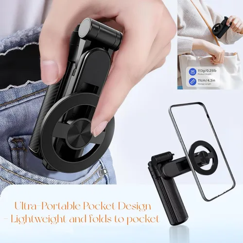 Vista 6 de Palo selfie magnético multifuncional 4 en 1 con rotación de 360° para iPhone/Android, trípode extensible portátil con control remoto desmontable