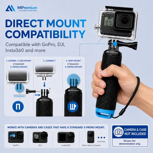 Vista 2 de Floating Hand Grip Waterproof Monopod for GoPro Hero 13 12 11 10 9 8 7 6 5 Azul
