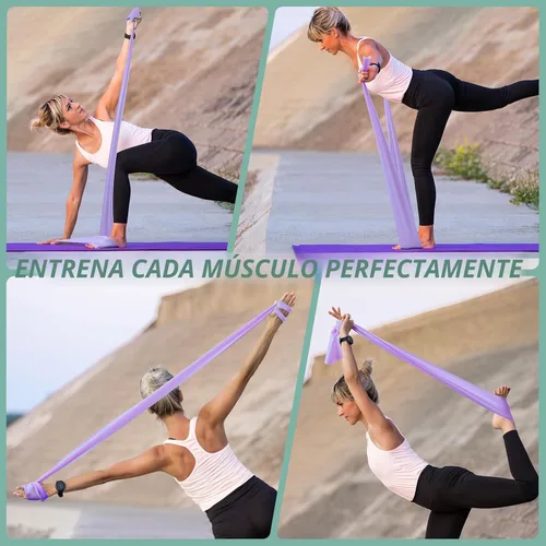 Vista 6 de Bandas elásticas para ejercicio, bandas de resistencia de 5 niveles para entrenamiento, bandas de ejercicio para terapia física, pilates