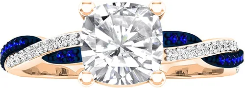 Vista 2 de Dazzlingrock Collection Anillo de compromiso para mujer con diamantes y zafiro azul redondo de 0.236 in (0.236 in) Oro rosa de 10 quilates