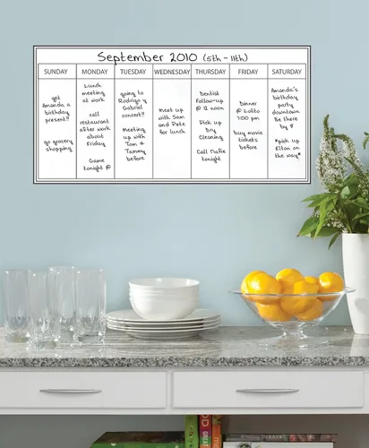 Vista 2 de Pizarra blanca WPE98895 autoadhesiva de pared con calendario semanal, de secado y borrado rápido - 13" x 26" (33 cm x 66 cm)