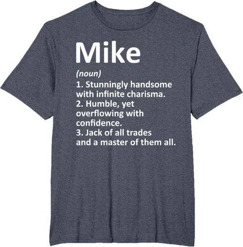Vista 71 de MIKE Definition - Camiseta divertida para regalo de cumpleaños con nombre personalizado, Negro, S