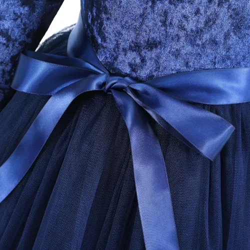 Vista 6 de Extrabeauty Vestido de terciopelo para niñas pequeñas, vestido de fiesta tutú de tul de manga larga para ocasiones especiales