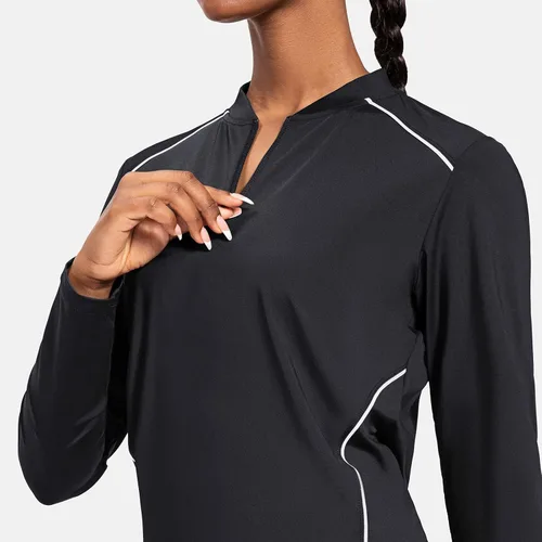 Vista 4 de BALEAF Camisetas de manga larga para mujer, tenis y golf, UPF 50+ con cremallera de 14, de secado rápido