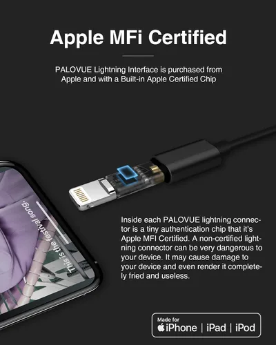 Vista 3 de PALOVUE - Auriculares para iPhone con conector Lightning, certificados MFi de Apple, compatibles con iPhone 14, 13, 12, 11 Pro Max, X, XS, XR, 8, 7
