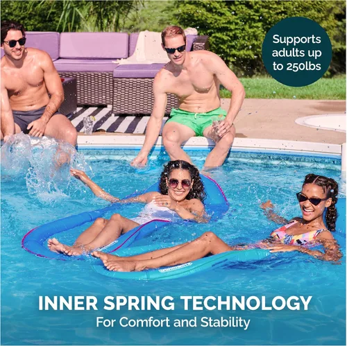 Vista 4 de SwimWays Spring Float Premium Hamaca Flotante para Piscina, Flotadores de Piscina Inflables para Adultos con Inflado Rápido para Edades de 15 años