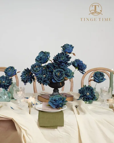 Vista 3 de TINGE TIME Juego de 16 flores artificiales, rosas artificiales de seda con tallo para ramos de boda, centros de mesa, baby shower, fiesta