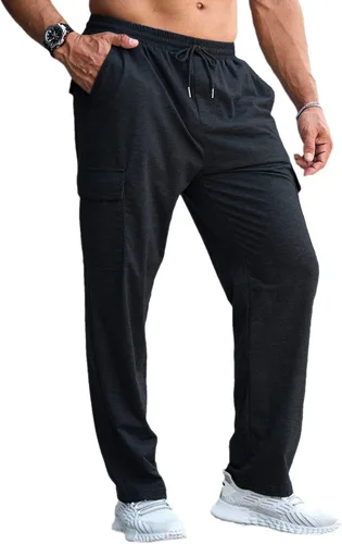 Vista 7 de CTU Pantalones deportivos holgados de moda para hombre, ligeros, para entrenamiento, pantalones deportivos con parte inferior abierta con bolsillos