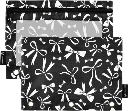 Vista 19 de Estuche de béisbol blanco para lápices de 3 anillas, paquete de 2 carpetas para lápices, estuche transparente con cremallera, bolsa de cosméticos