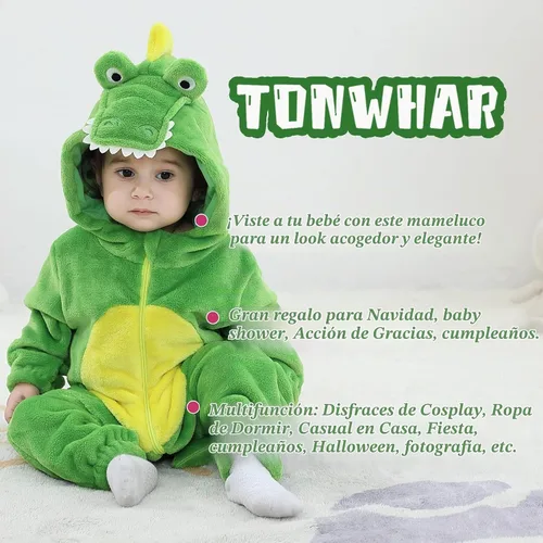 Vista 5 de TONWHAR - Disfraz para niños y bebés, disfraz de dinosaurio, tigre, animal, atuendo de fantasía, mameluco con capucha Cocodrilo