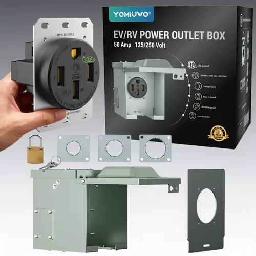 Vista 14 de Receptáculo de carga EV de 50 amperios/salida Nema 14-50 EV con placa de pared: dispositivo de hoja recta resistente, 2.42 "de diámetro, abrazadera