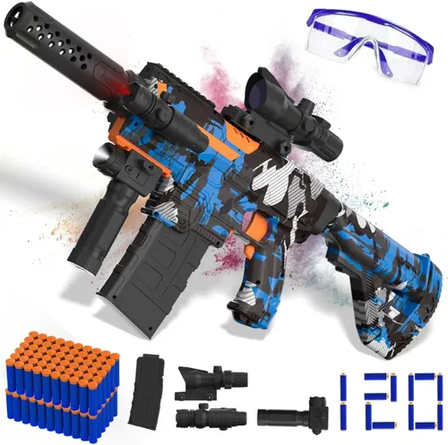 Vista 9 de Pistola automática de espuma de juguete con alcance, lanzador eléctrico de dardos de juguete con 120 dardos de espuma para pistolas, IR, linterna