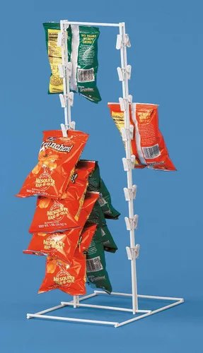 Vista 4 de SSWBasics Soporte de exhibición de chips blanco (paquete de 2) – Estante de chips de encimera de 32 clips para aperitivos, dulces y accesorios