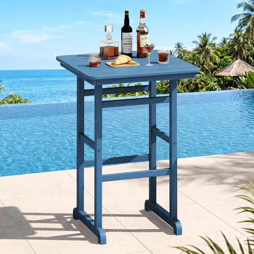 Vista 32 de SERWALL 5 Pcs HDPE Bar Height Adirondack Chairs and Bar Table Set, Blue Azul