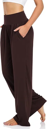 Vista 2 de UEU - Pantalones informales de corte holgados y pierna ancha para mujer, pantalones deportivos cómodos de cintura alta y bolsillos para descanso