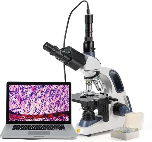Vista 8 de SWIFT Microscopio trinocular compuesto, microscopio mecánico de etapa 40X-2500X para adultos con cámara de 10MP y diapositivas, software compatible
