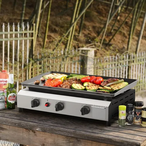 Vista 2 de SKOK Plancha de Propano para Exteriores de 3 Quemadores - 23.3 Pulgadas, 30000 BTU, Plancha Portátil de Gas de Superficie Plana para Camping y BBQ