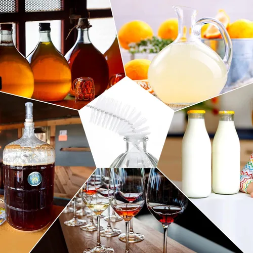 Vista 6 de Cepillo de limpieza Carboy de nailon de 13 pulgadas de largo con mango de madera, kit de limpieza de botellas de leche para barriles de vidrio de 1