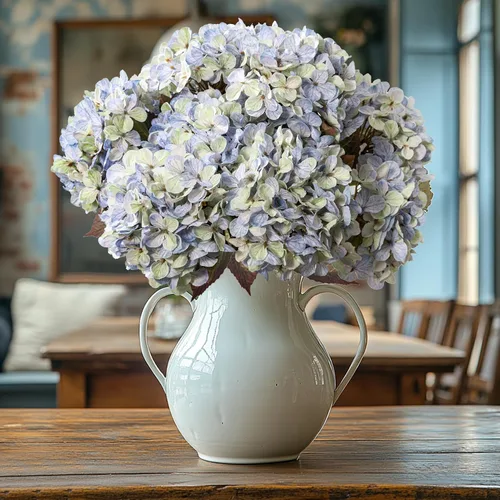 Vista 5 de Flores Artificiales Cabezas de Hortensias de Seda Falsa Ramo con Tallos al Por Mayor para Decoración de Otoño Centro de Mesa Navidad Interior Azul