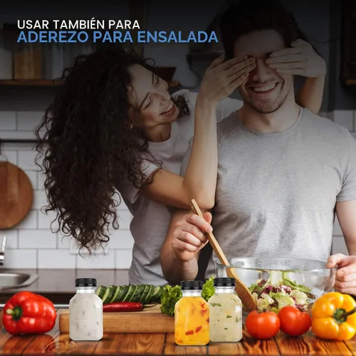 Vista 7 de Botellas de jugo de 8 onzas con tapas, recipientes reutilizables de plástico transparente para bebidas (paquete de 12) - Mini botellas de agua