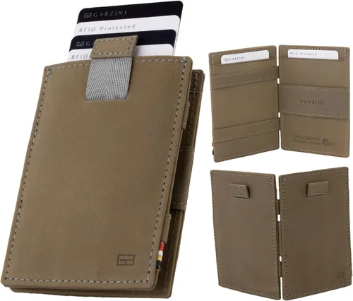 Vista 7 de GARZINI Cartera mágica con tirador, cartera minimalista con tarjetero RFID, cartera de cuero para 12 tarjetas, 07 Negro cepillado, Minimalista
