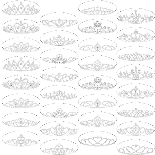 Vista 8 de 32 piezas de tiara de cristal para niñas, tiara de diamantes de imitación, diadema de princesa de cristal, corona de corazón plateado, diadema
