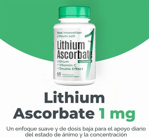 Vista 5 de Suplemento de litio de baja dosis de 1 mg - Calma y enfoque sin somnolencia - Tabletas de ascorbato de litio de disolución rápida con vitamina C