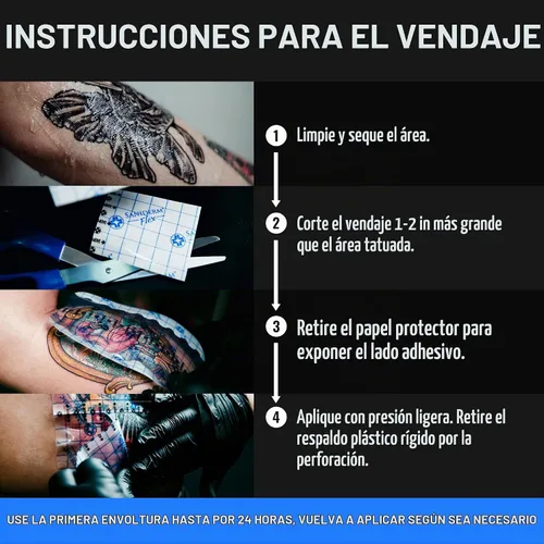 Vista 7 de Saniderm - Rollo de vendaje Flex Tattoo Aftercare - Envoltura de tatuaje ultra flexible, impermeable, estéril para una curación rápida y protección