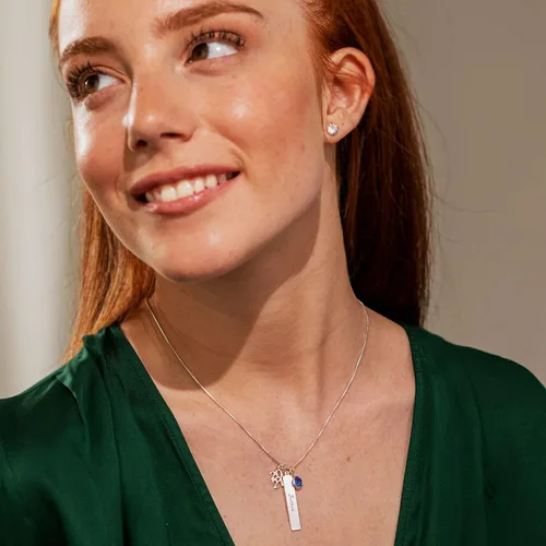 Vista 2 de MYKA - Collar de dijes de graduación personalizado en plata de ley 925, chapado en oro y oro rosa con piedra natal colgante, regalo de joyería